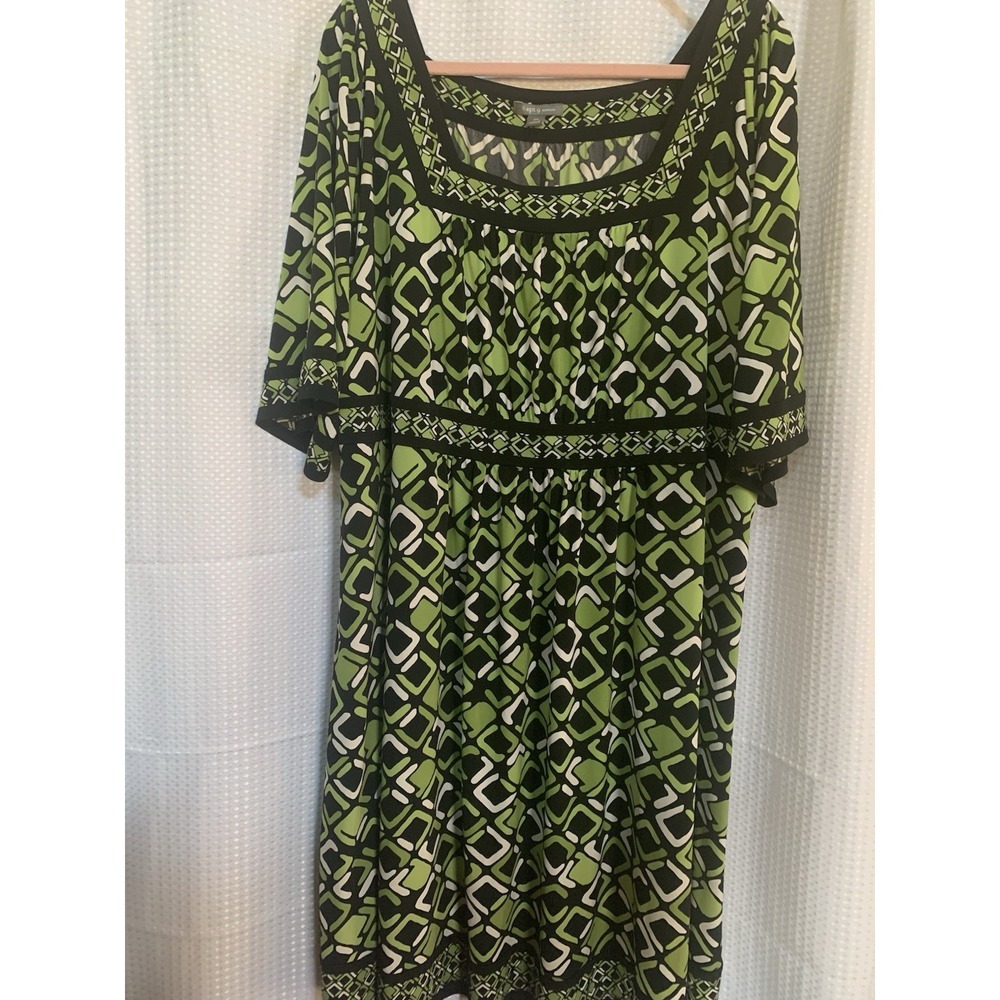 Apt‎ 9 Woman 3x Green Geometric Black Dress Career Office Church